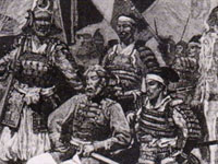 Saigo Takamori mit seinen Offizieren des japanischen Samuari-Klan der Satsuma