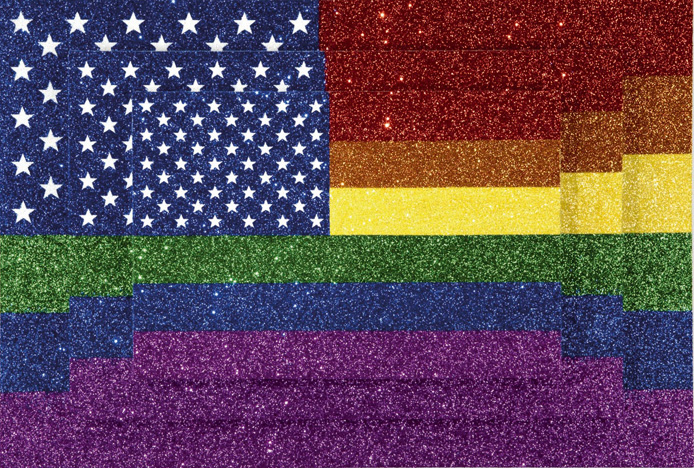 Three Rainbow American Flags for Jasper in the Style of the Artist's Boyfriend